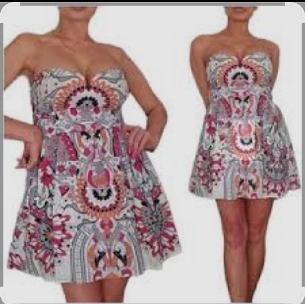 Wish Pink and Red Pleated Strapless Cocktail Dress